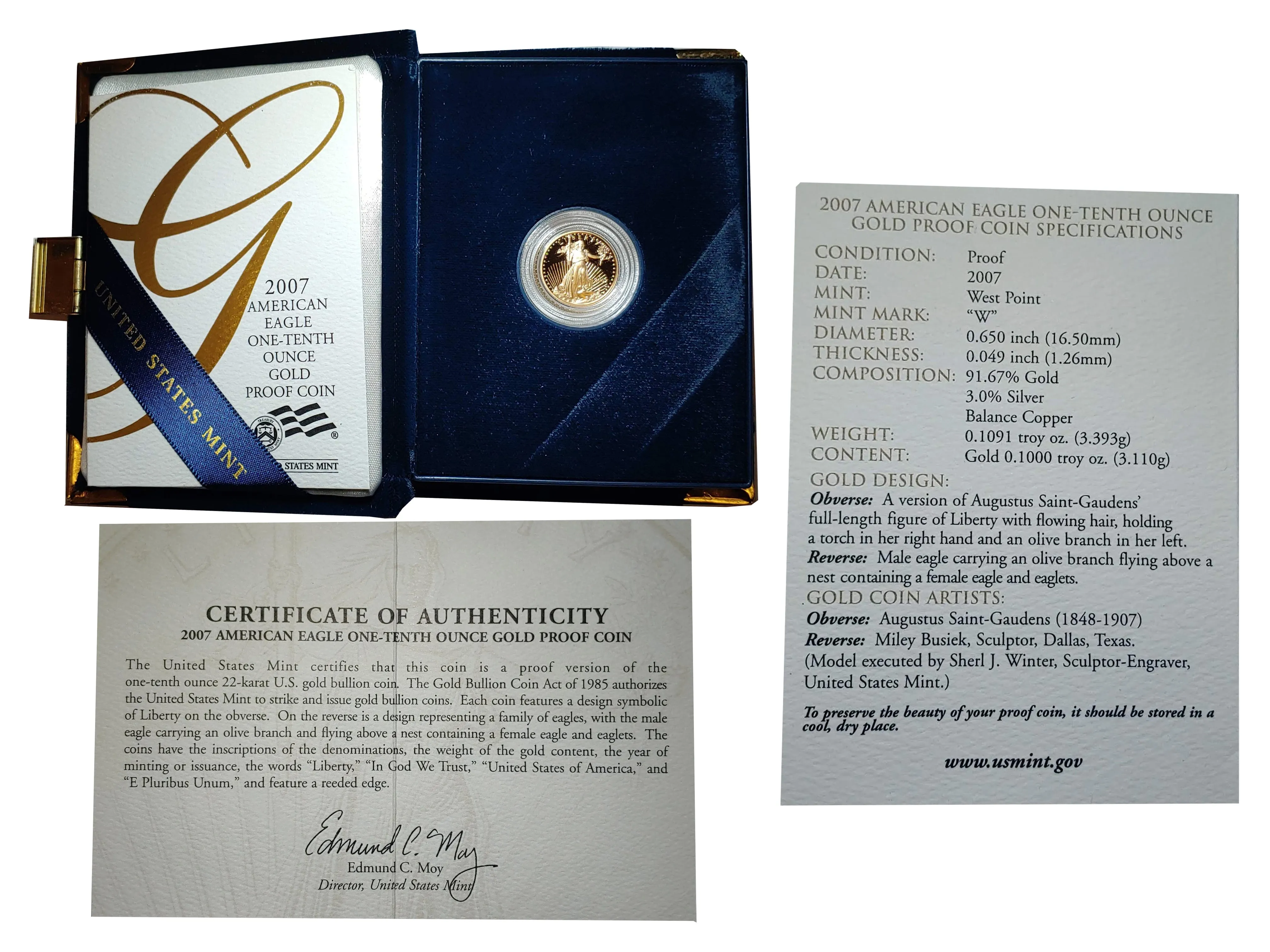 2007 W American Eagle $5 Gold Coin  (U.S. Mint) with Original Case and Book - $600 APR Value w/ CoA! ✿✓