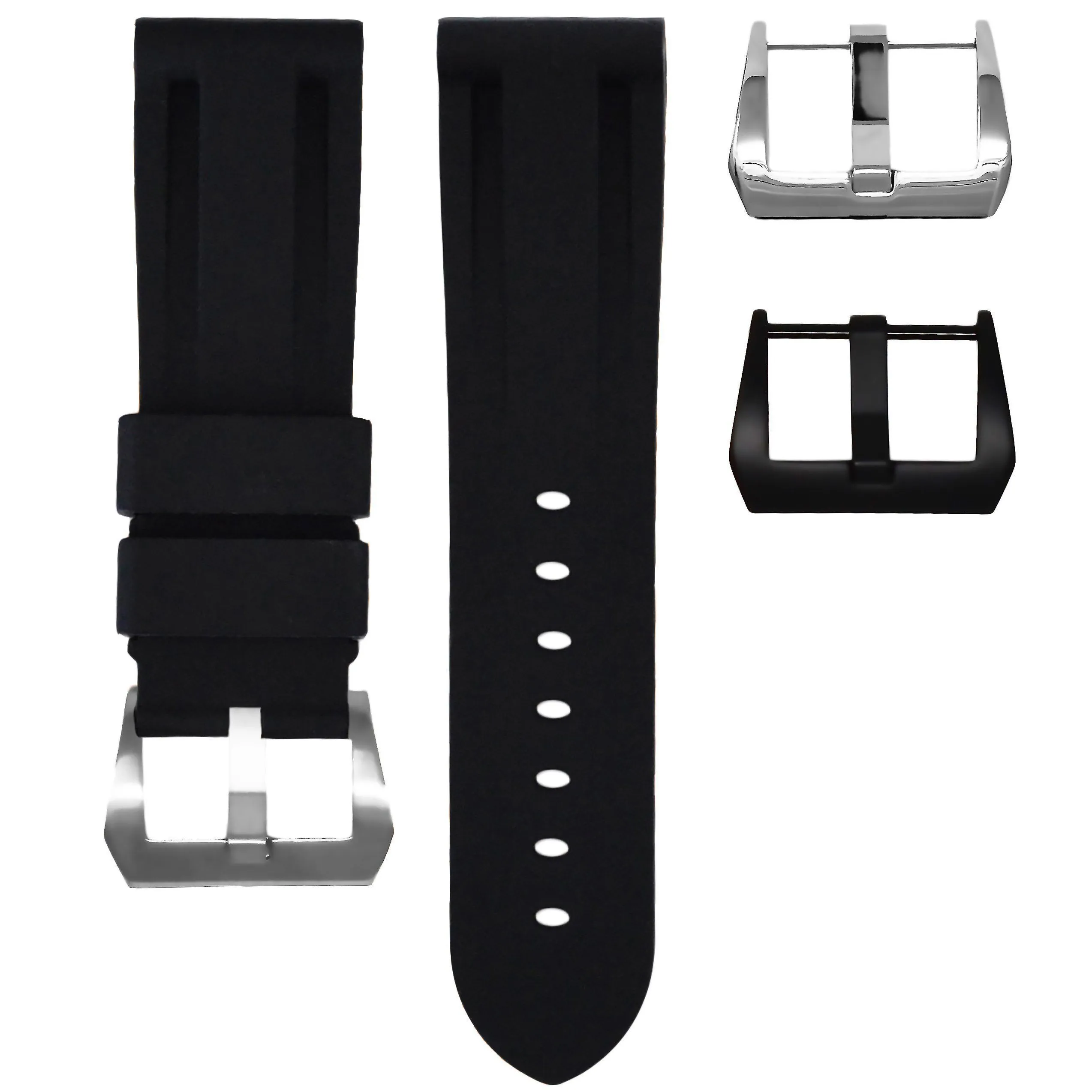 24MM LUG WIDTH STRAP - JET BLACK RUBBER