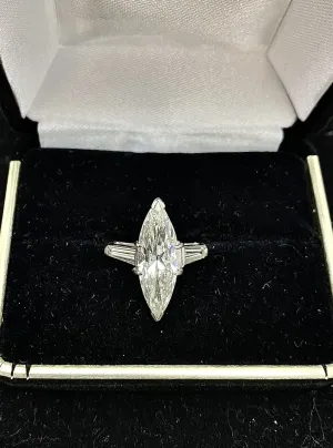 4 ctw Marquise and Baguette Diamond Beautiful Engagement Ring - $60K APR w/ CoA!