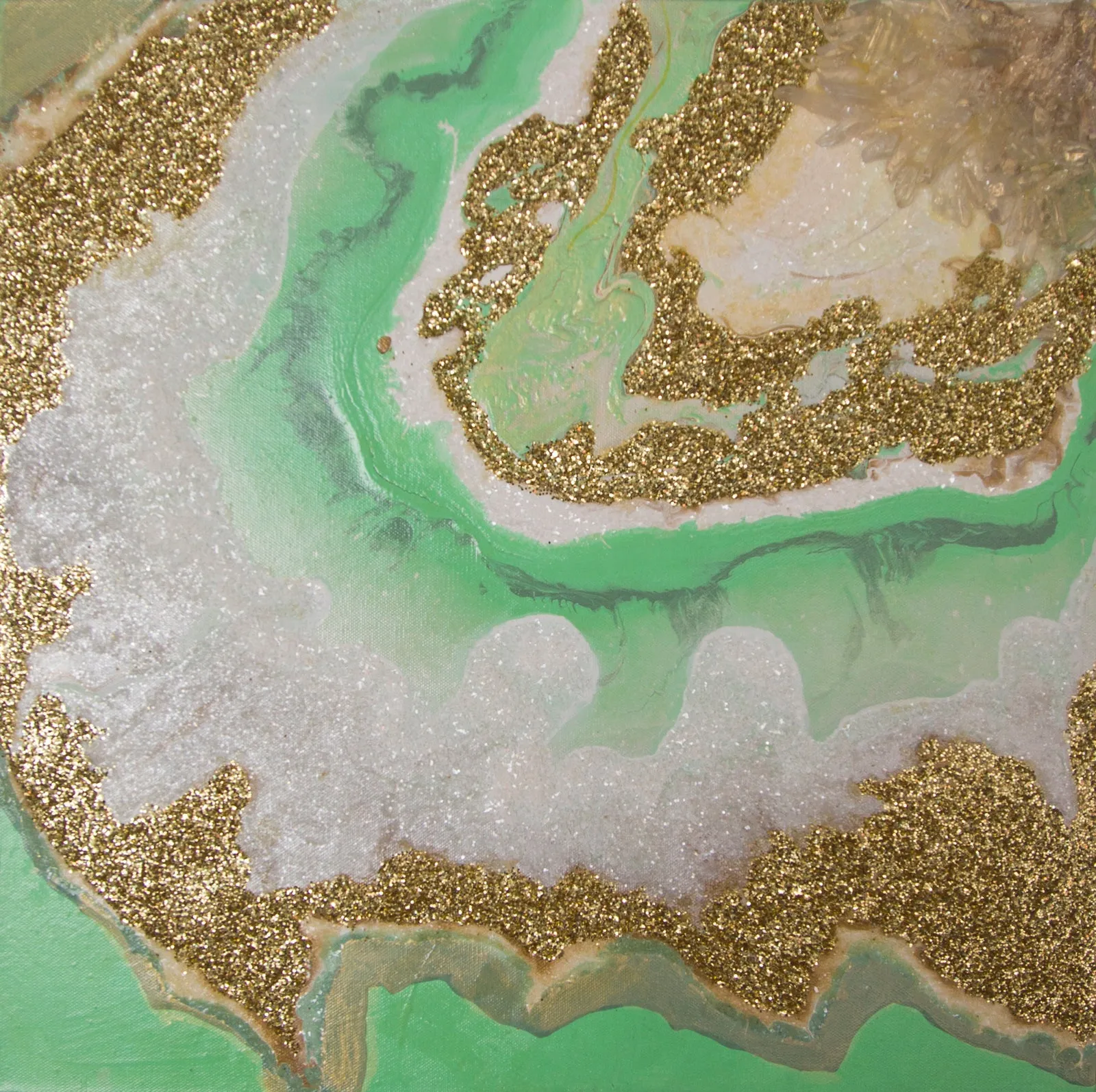 ALEXANDRA BENDIT "Earth Angel" Quartz Crystal Acrylic & Glass on Canvas, 2020 - $4.5K Appraisal Value!