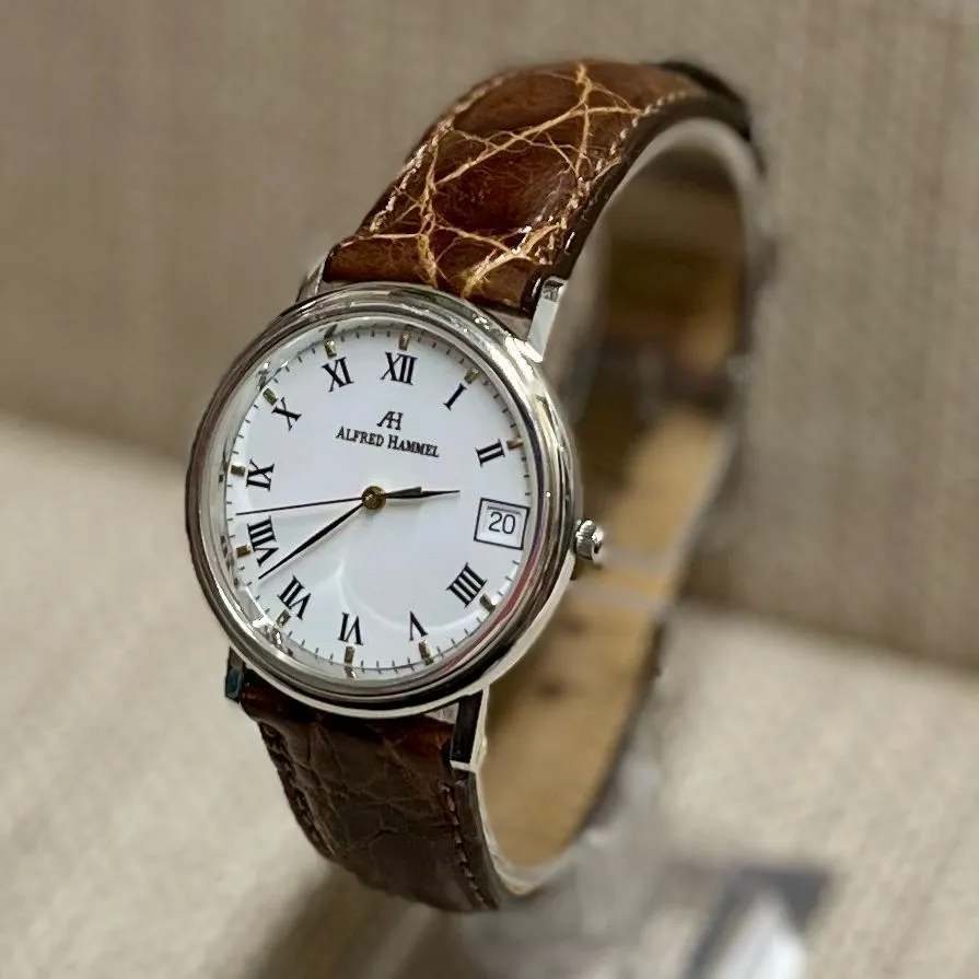 Alfred Hammel 18K White Gold & Date Feature Unique Men's Watch- $20K APR w/ COA!