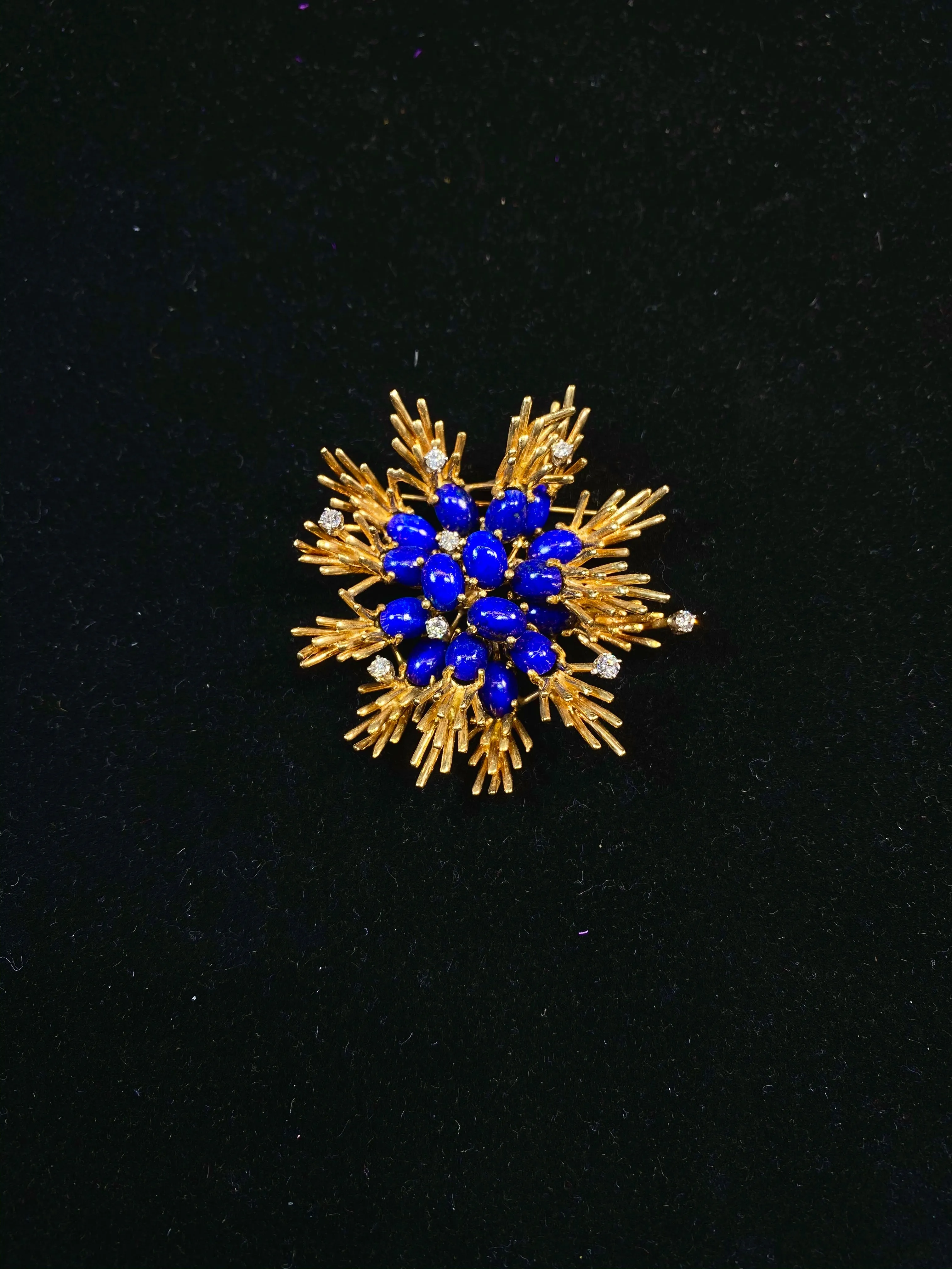 AMAZING 18KYG Diamond & Lapis Lazuli Snowflake Brooch Pin - $25K Appraisal Value! }