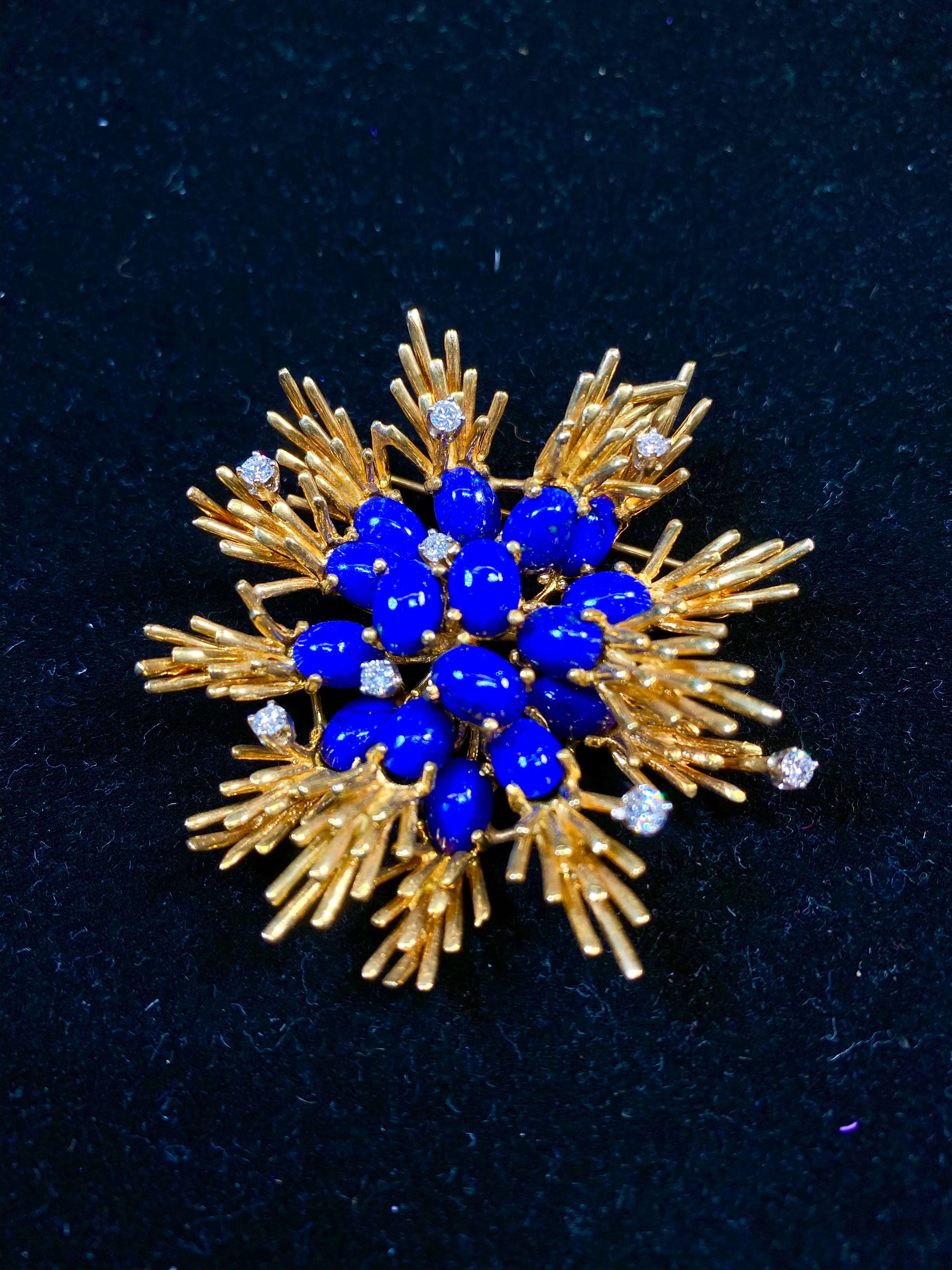 AMAZING 18KYG Diamond & Lapis Lazuli Snowflake Brooch Pin - $25K Appraisal Value! }