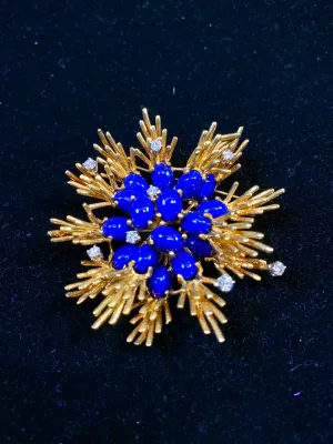 AMAZING 18KYG Diamond & Lapis Lazuli Snowflake Brooch Pin - $25K Appraisal Value! }