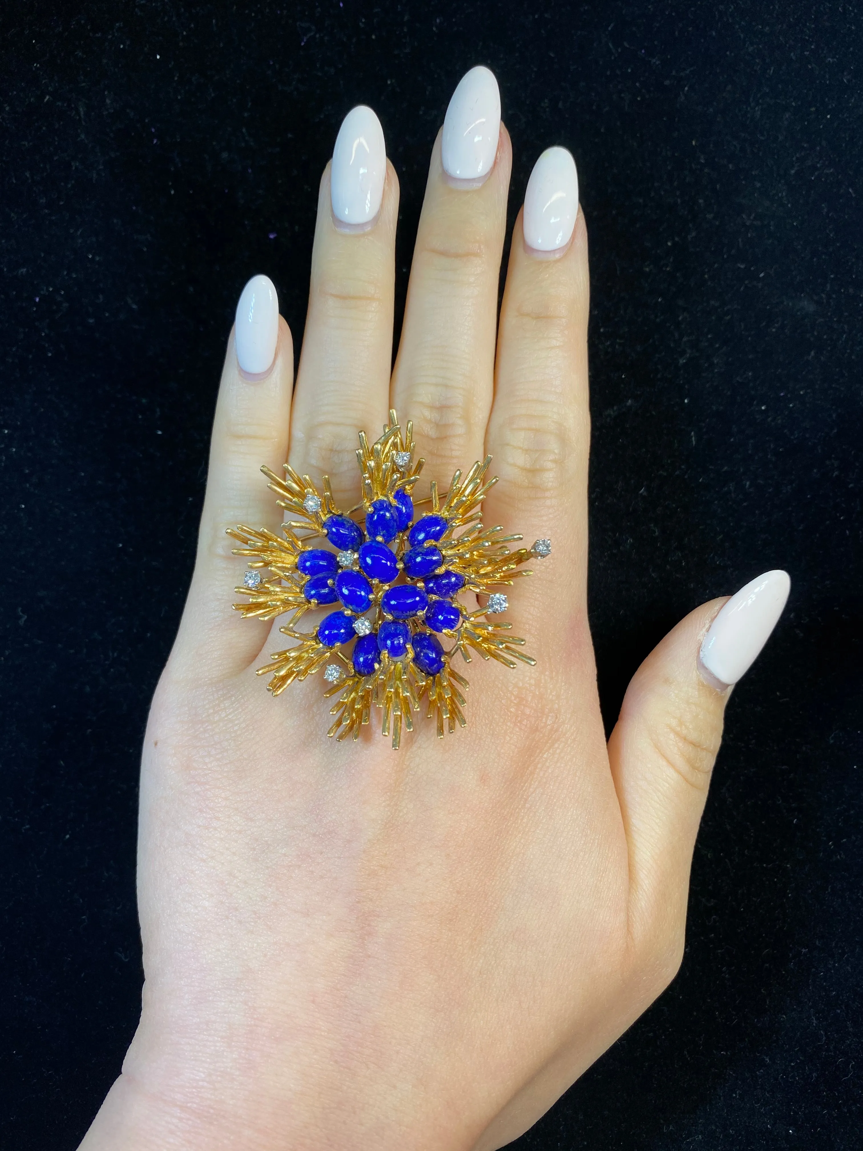 AMAZING 18KYG Diamond & Lapis Lazuli Snowflake Brooch Pin - $25K Appraisal Value! }