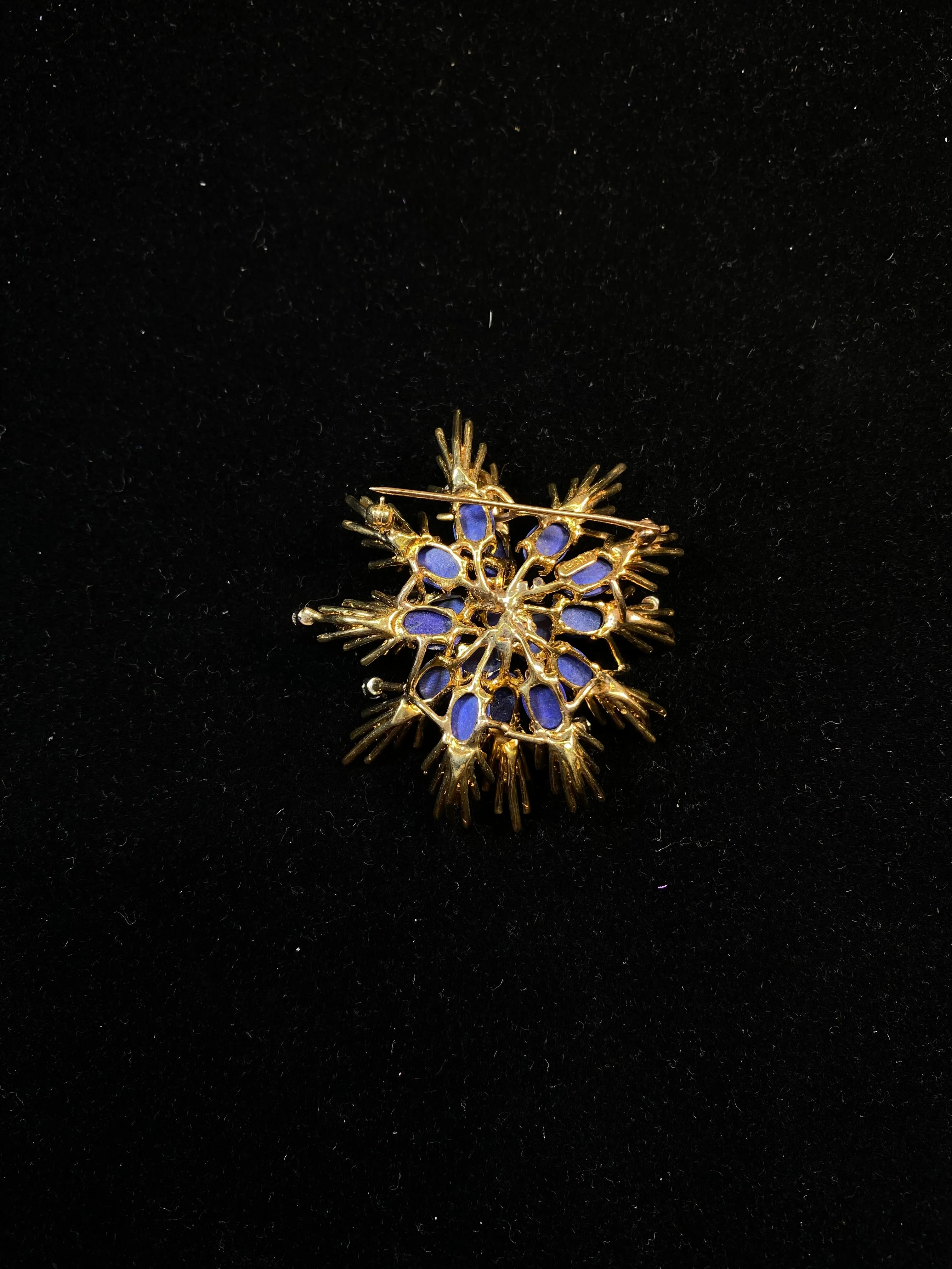 AMAZING 18KYG Diamond & Lapis Lazuli Snowflake Brooch Pin - $25K Appraisal Value! }