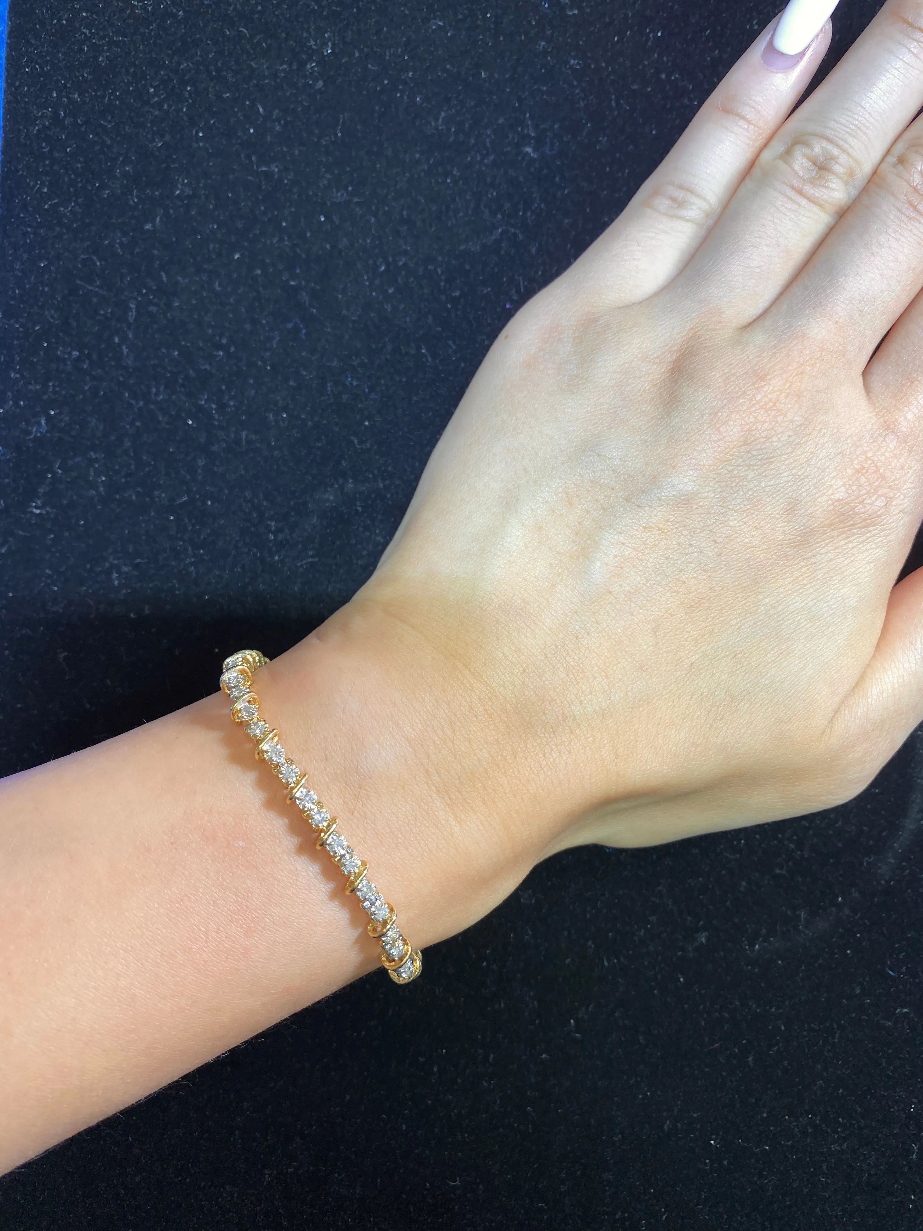 AMAZING Designer 48 Double-Diamonds 2cts Yellow Gold Tennis Bracelet - $10K Appraisal Value! }