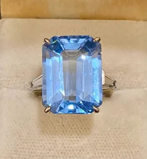 Amazing Solid White Gold 50  Ct. Blue Topaz Ring w/ Diamond Accent - $60K Appraisal Value w/CoA}