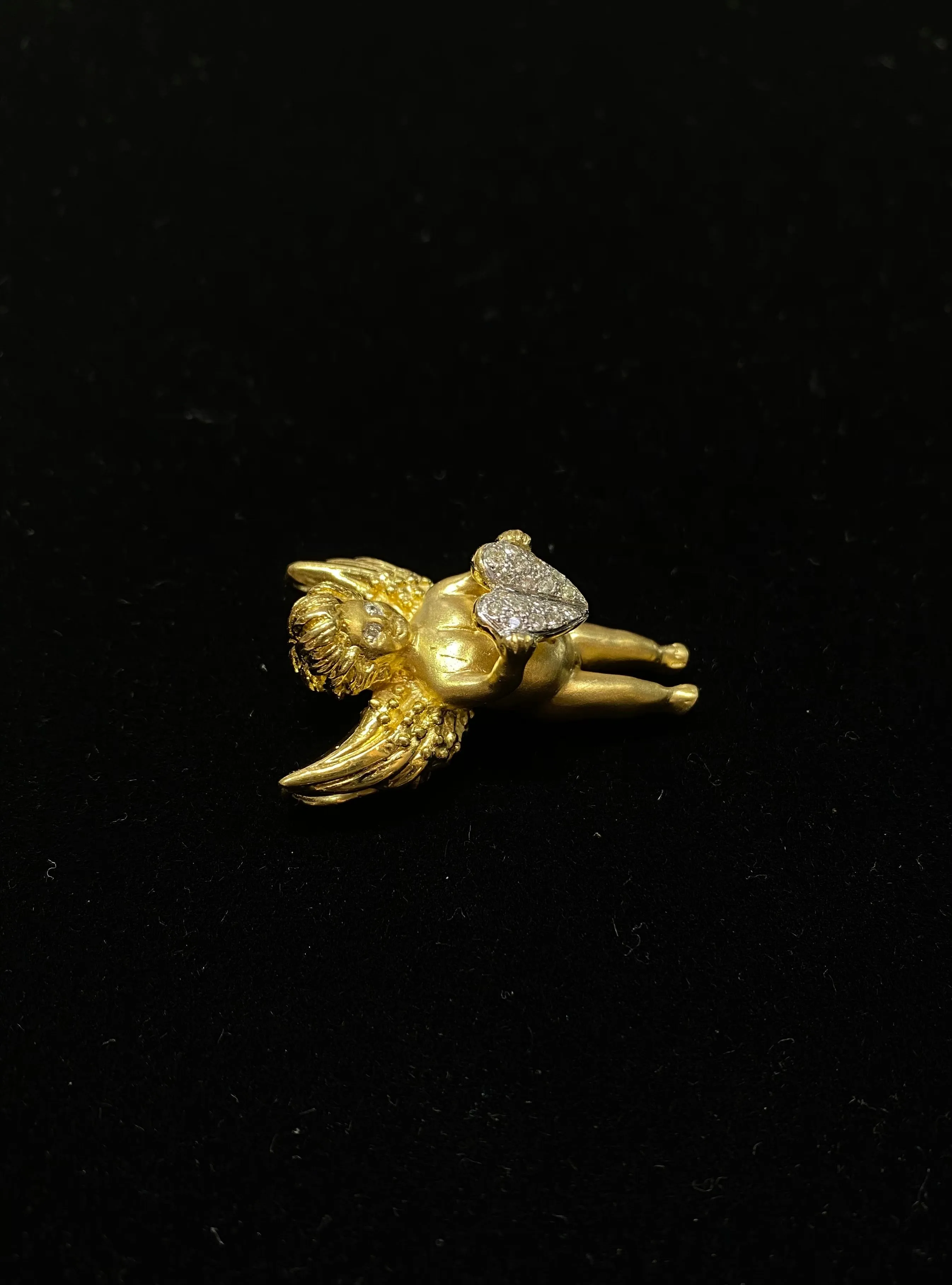 AMAZING Solid Yellow Gold Cupid Brooch/Pendant w/ 20 Diamonds! - $12K Appraisal Value! }✓