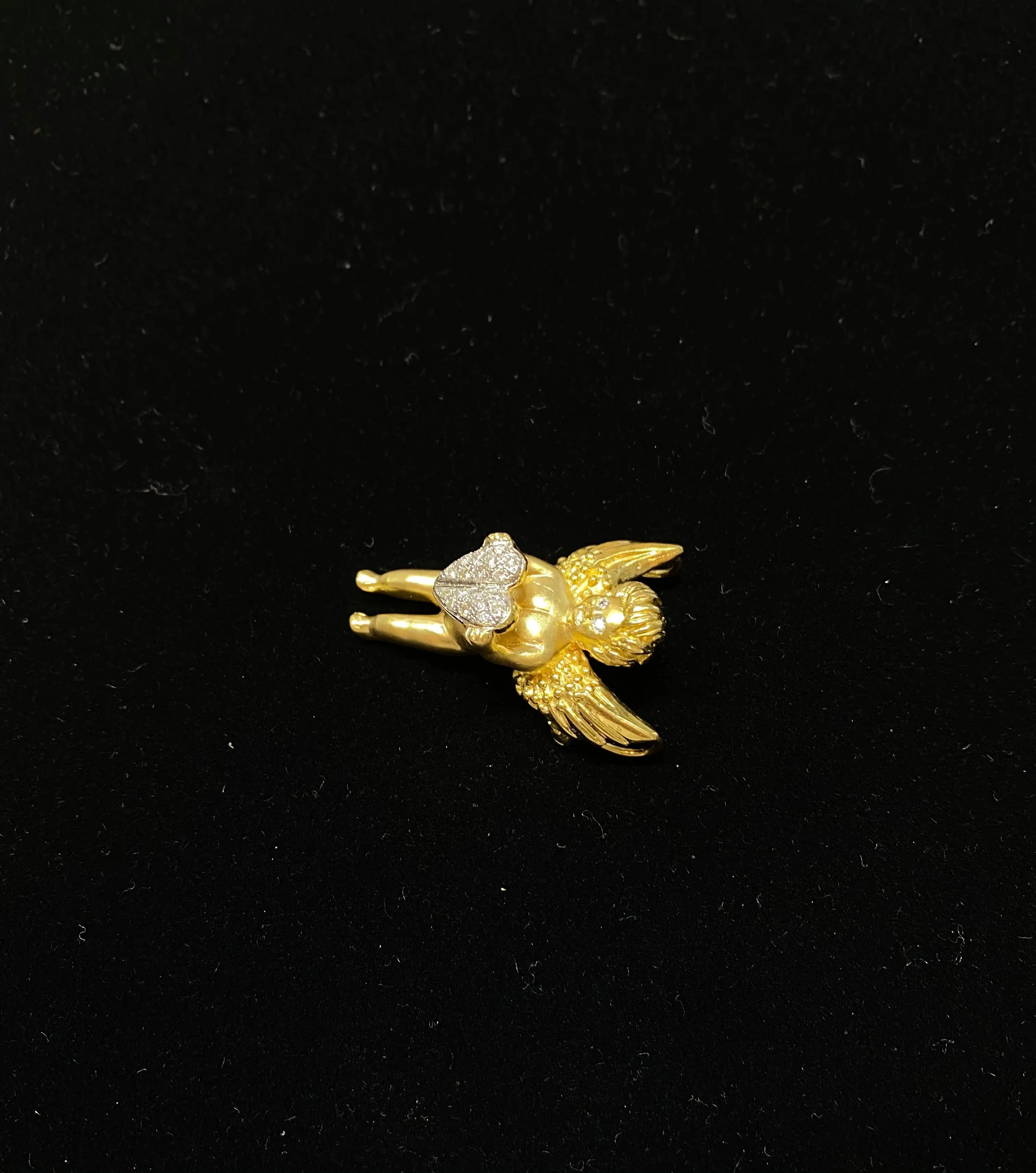 AMAZING Solid Yellow Gold Cupid Brooch/Pendant w/ 20 Diamonds! - $12K Appraisal Value! }✓