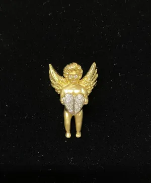 AMAZING Solid Yellow Gold Cupid Brooch/Pendant w/ 20 Diamonds! - $12K Appraisal Value! }✓