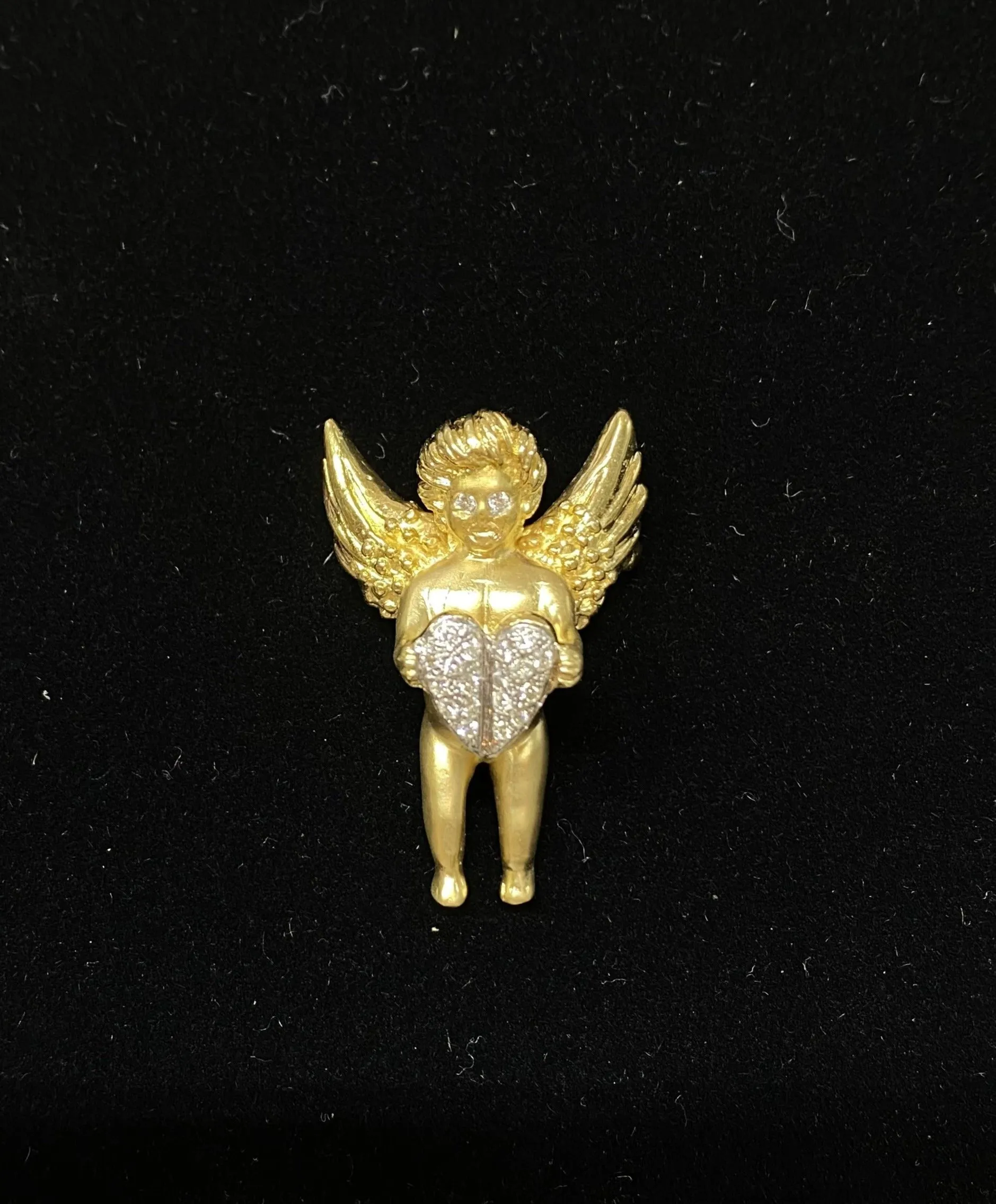 AMAZING Solid Yellow Gold Cupid Brooch/Pendant w/ 20 Diamonds! - $12K Appraisal Value! }✓