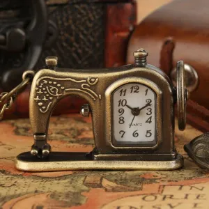 Antique Sewing Machine Quartz Pocket Watch