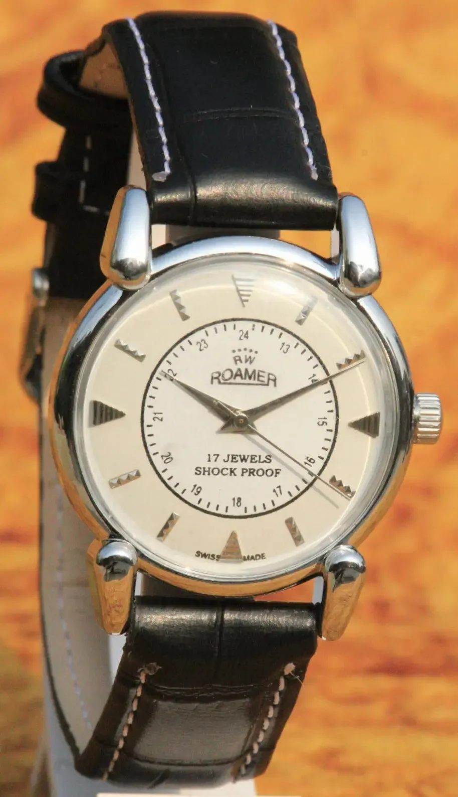 Antique Wristwatch Vintage Roamer 17 Jewels FHF ST96 Mechanical Hand Wind Swiss Made Men's