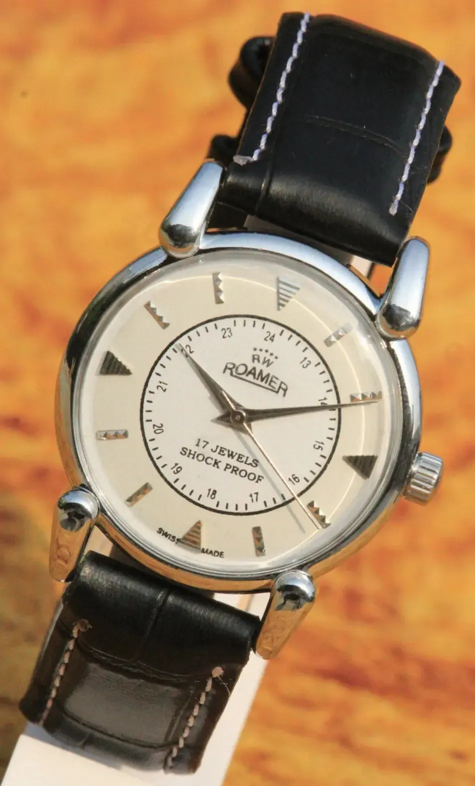 Antique Wristwatch Vintage Roamer 17 Jewels FHF ST96 Mechanical Hand Wind Swiss Made Men's