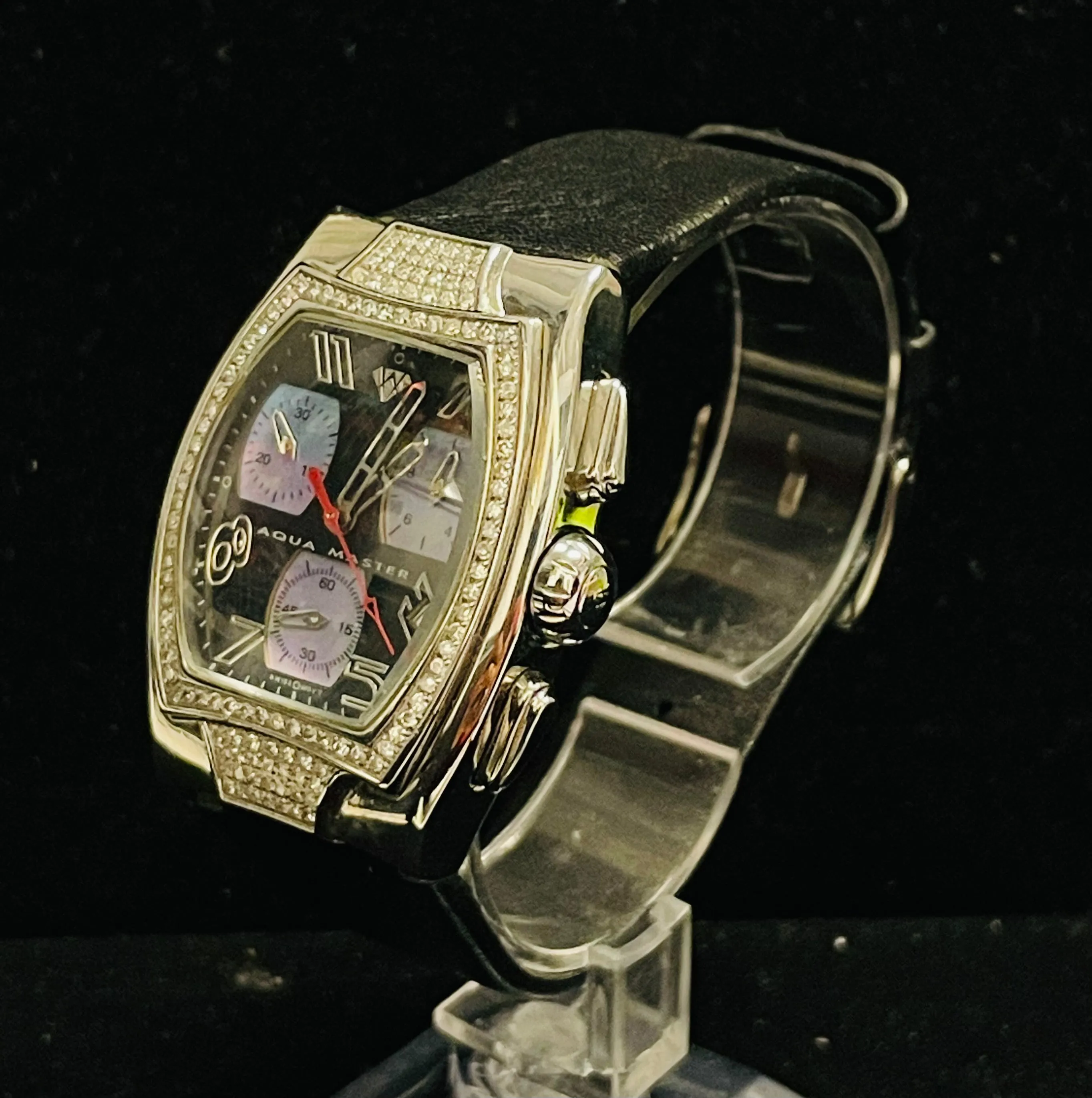AQUA MASTER QUARTZ MEN'S 130 DIAMONDS & STAINLESS STEEL WATCH- $10K APR w/ COA!