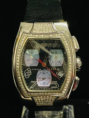 AQUA MASTER QUARTZ MEN'S 130 DIAMONDS & STAINLESS STEEL WATCH- $10K APR w/ COA!