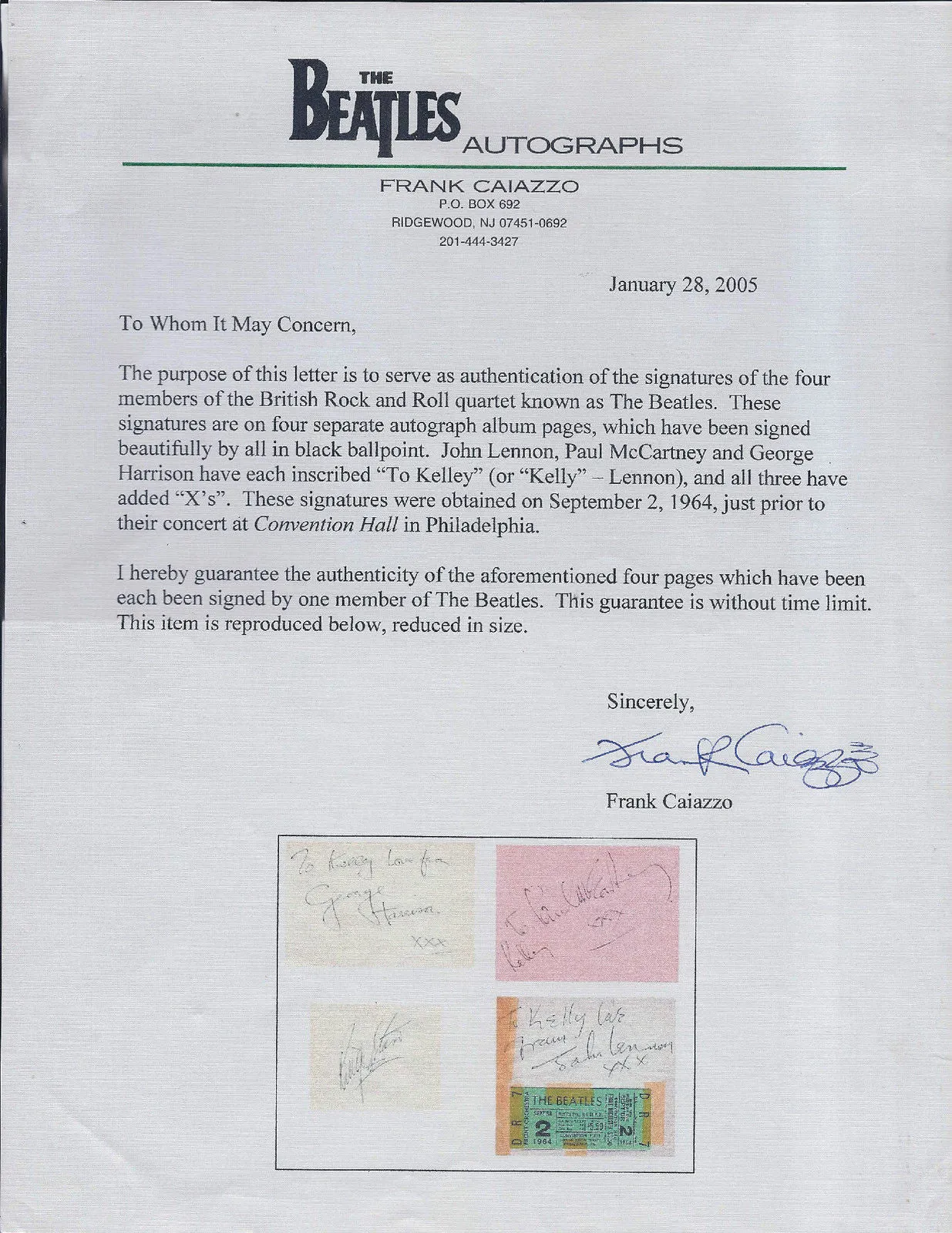Beatles Live at Convention Hall Vintage Photograph, Autographs & Ticket Stub - $80K VALUE