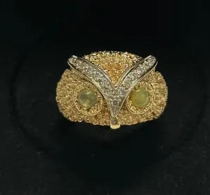 BEAUTIFUL 0.30 CT DIAMOND 0.60 CT TOPAZ  14 K YG OWL RING - $13K APR w/ CoA!!!!!