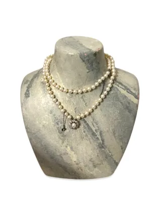 BEAUTIFUL 1940's PEARL w DIAMOND PENDANT & 18K WHITE GOLD CLASP - $12K APR w COA