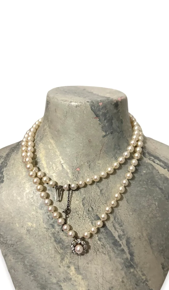BEAUTIFUL 1940's PEARL w DIAMOND PENDANT & 18K WHITE GOLD CLASP - $12K APR w COA