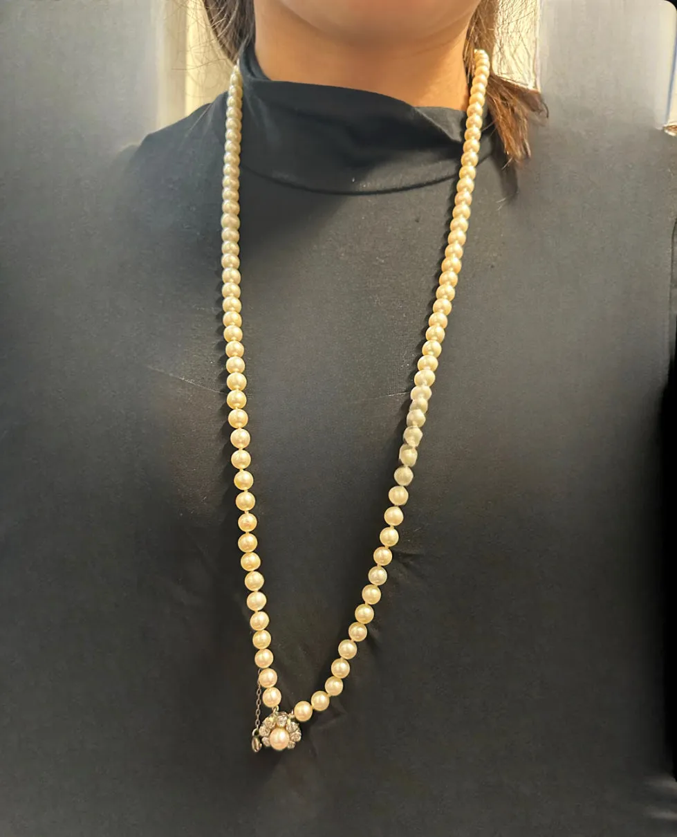 BEAUTIFUL 1940's PEARL w DIAMOND PENDANT & 18K WHITE GOLD CLASP - $12K APR w COA