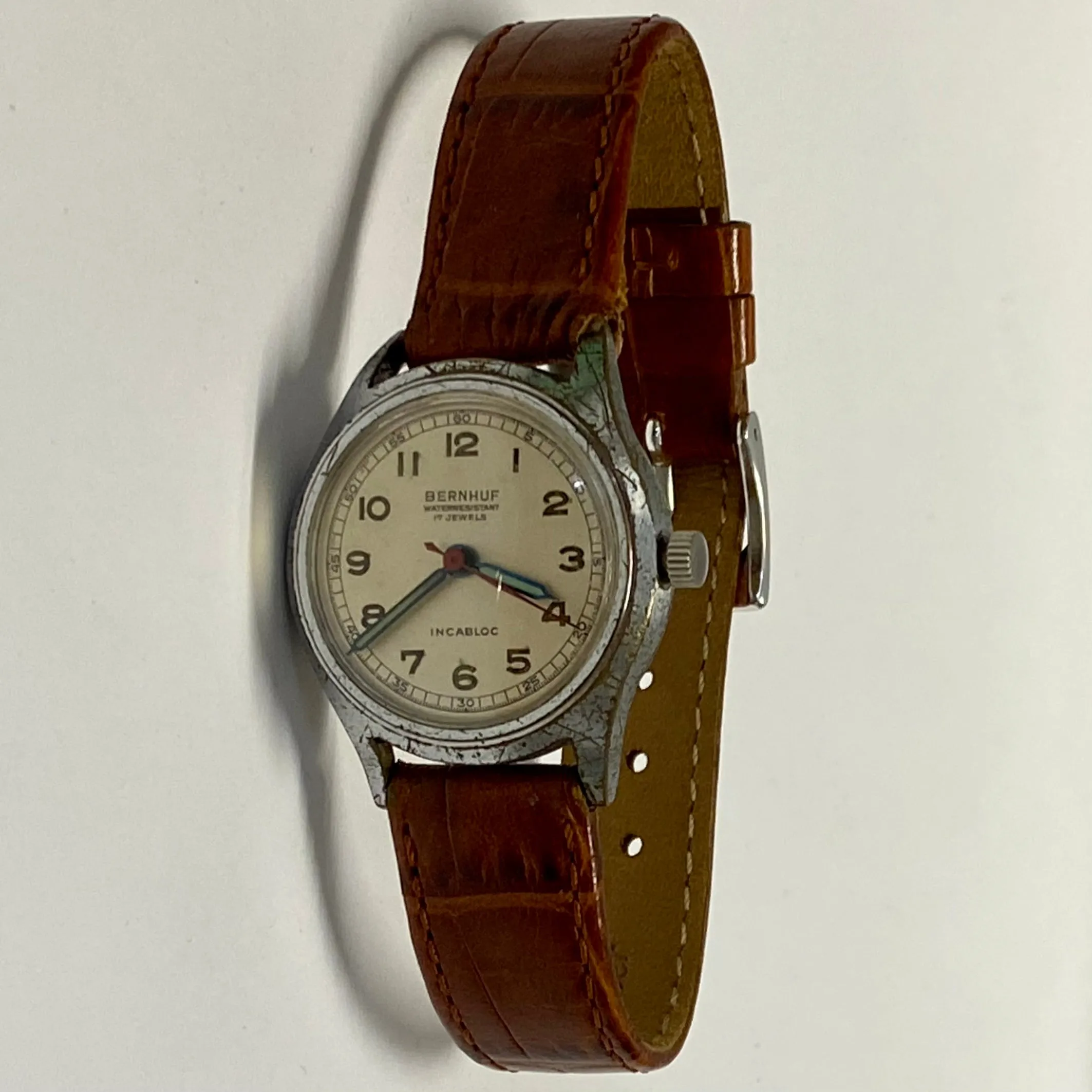 BERNHUF Military Vintage 1940's SS w/Green & Red Hands Watch - $6K APR w/ COA!!!