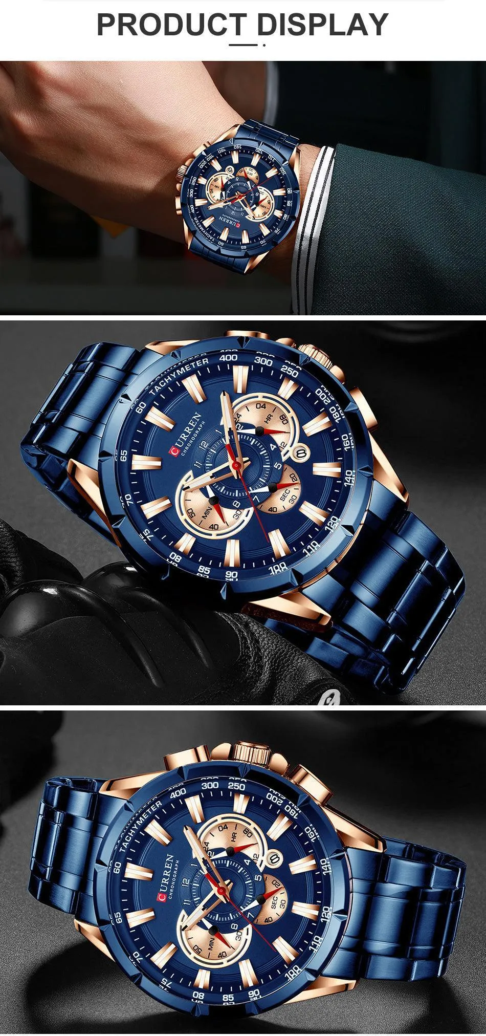 BEST GIFTS - Top Luxury Brand Big Dial Blue Quartz Men Chronograph Sport Watches
