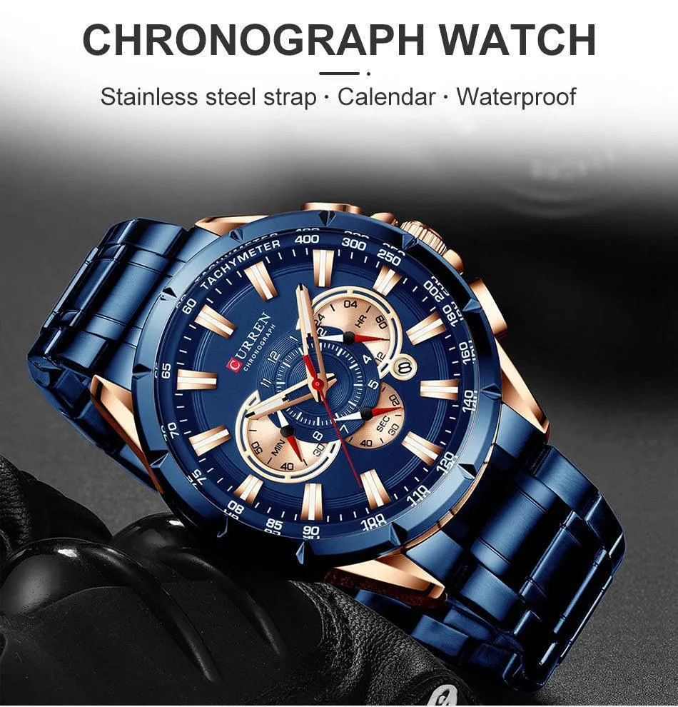 BEST GIFTS - Top Luxury Brand Big Dial Blue Quartz Men Chronograph Sport Watches