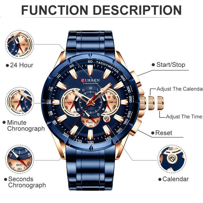 BEST GIFTS - Top Luxury Brand Big Dial Blue Quartz Men Chronograph Sport Watches