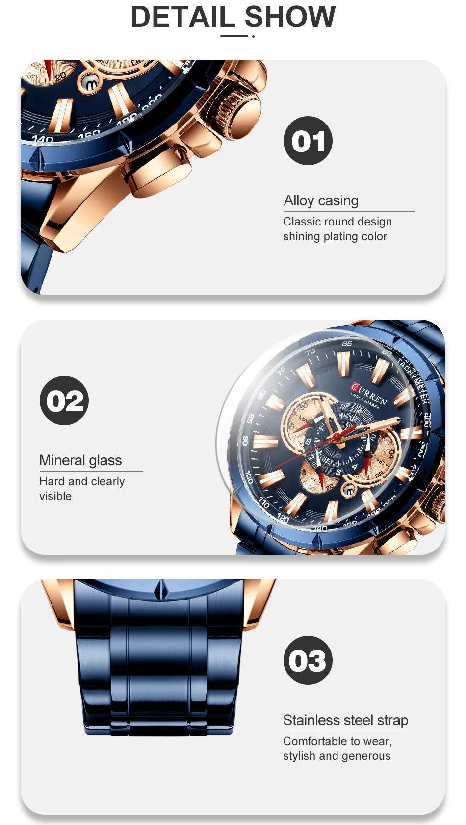 BEST GIFTS - Top Luxury Brand Big Dial Blue Quartz Men Chronograph Sport Watches