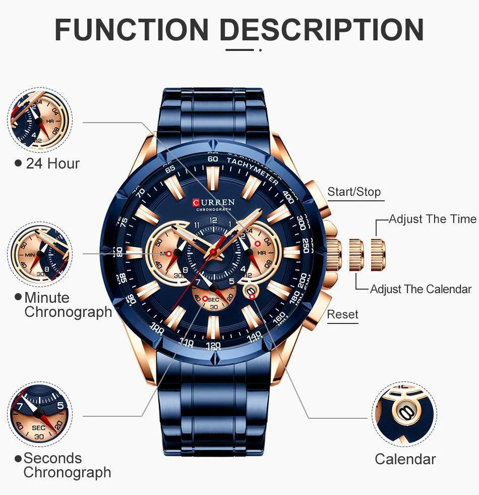 BEST GIFTS - Top Luxury Brand Big Dial Blue Quartz Men Chronograph Sport Watches