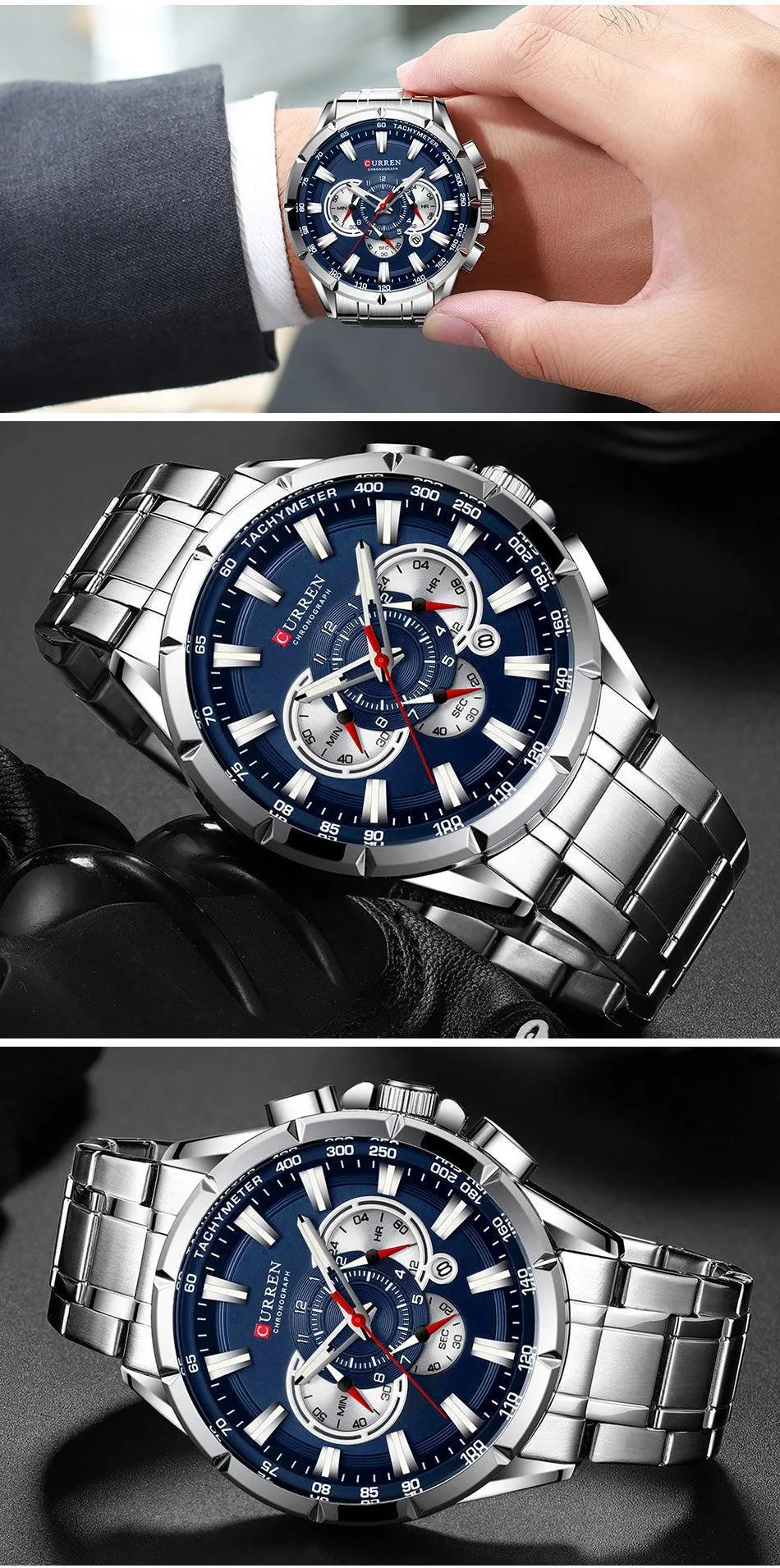 BEST GIFTS - Top Luxury Brand Big Dial Blue Quartz Men Chronograph Sport Watches