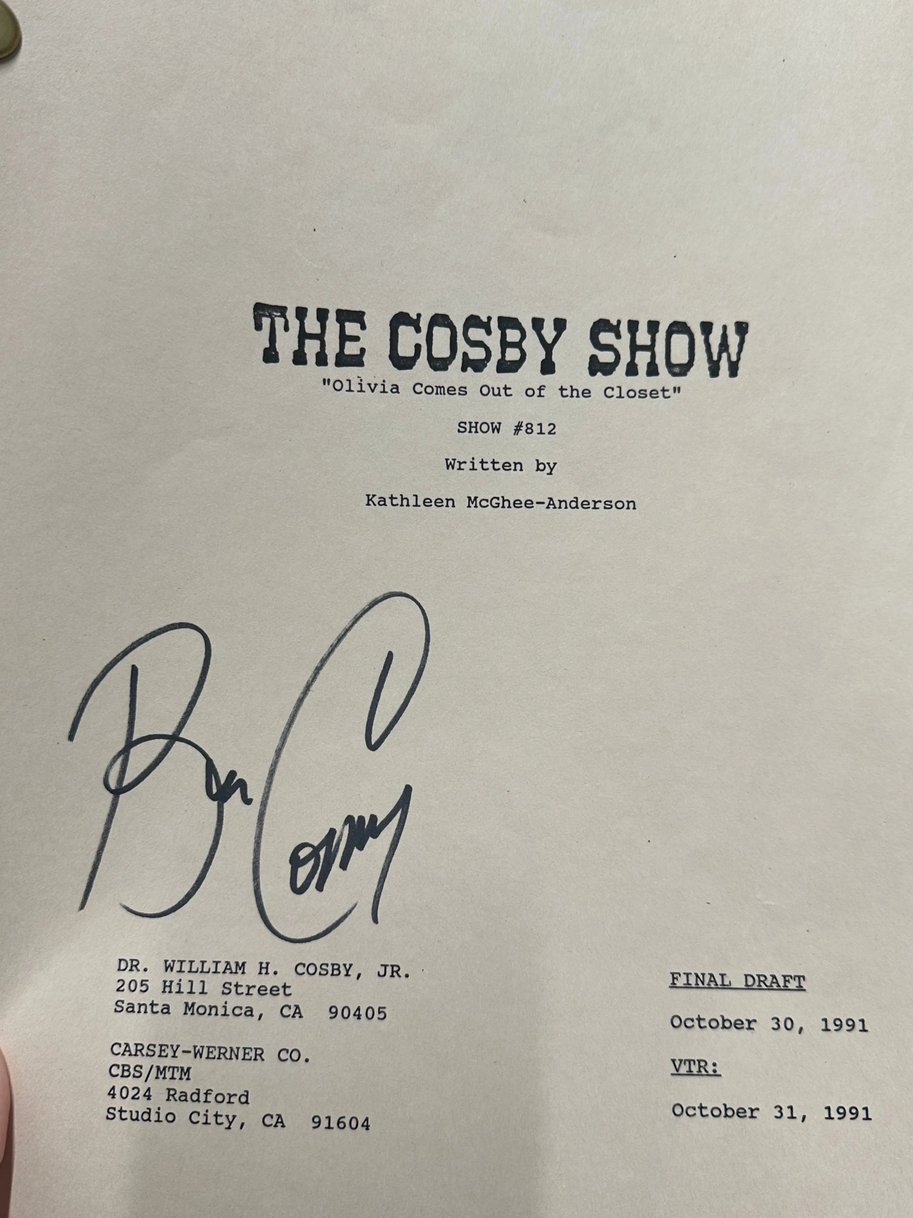 BILL COSBY SIGNED HIS UNIQUE & RARE SCRIPT, THE COSBY SHOW C.1991 $20K APR wCOA!