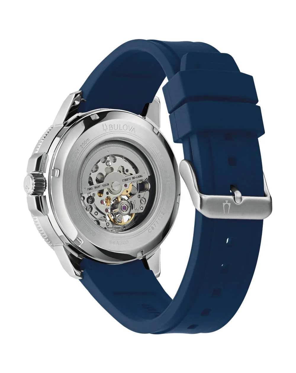 Bulova Marine Star Automatic Men's Watch with Blue Dial and Rubber Strap 96A303