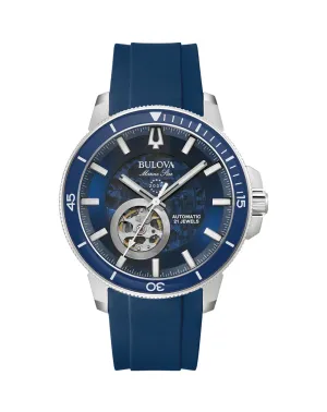Bulova Marine Star Automatic Men's Watch with Blue Dial and Rubber Strap 96A303