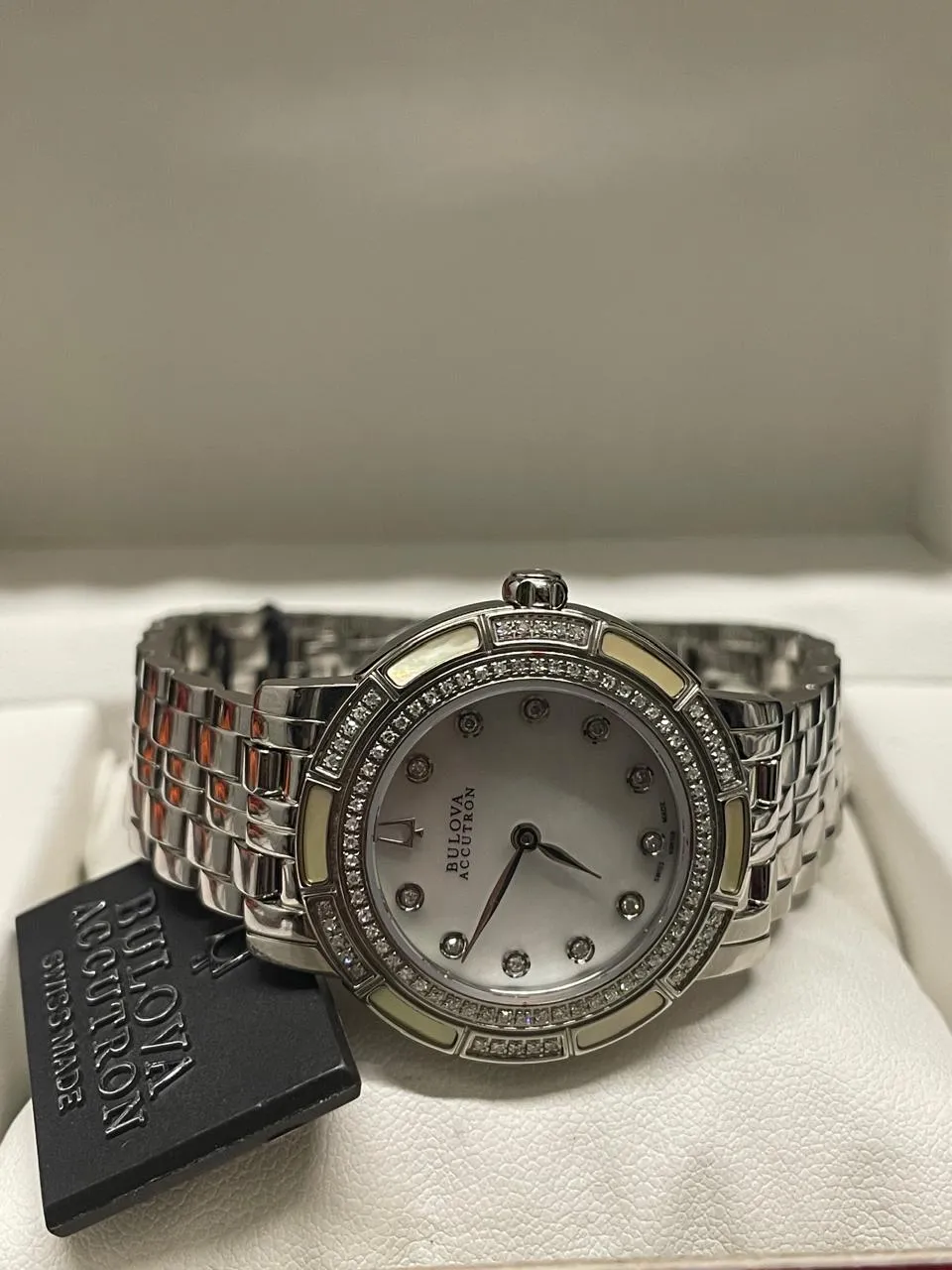 Bulova Stainless Steel Watch, Diamond Bezel, Mother of Pearl Dial- $5K APRw/COA!