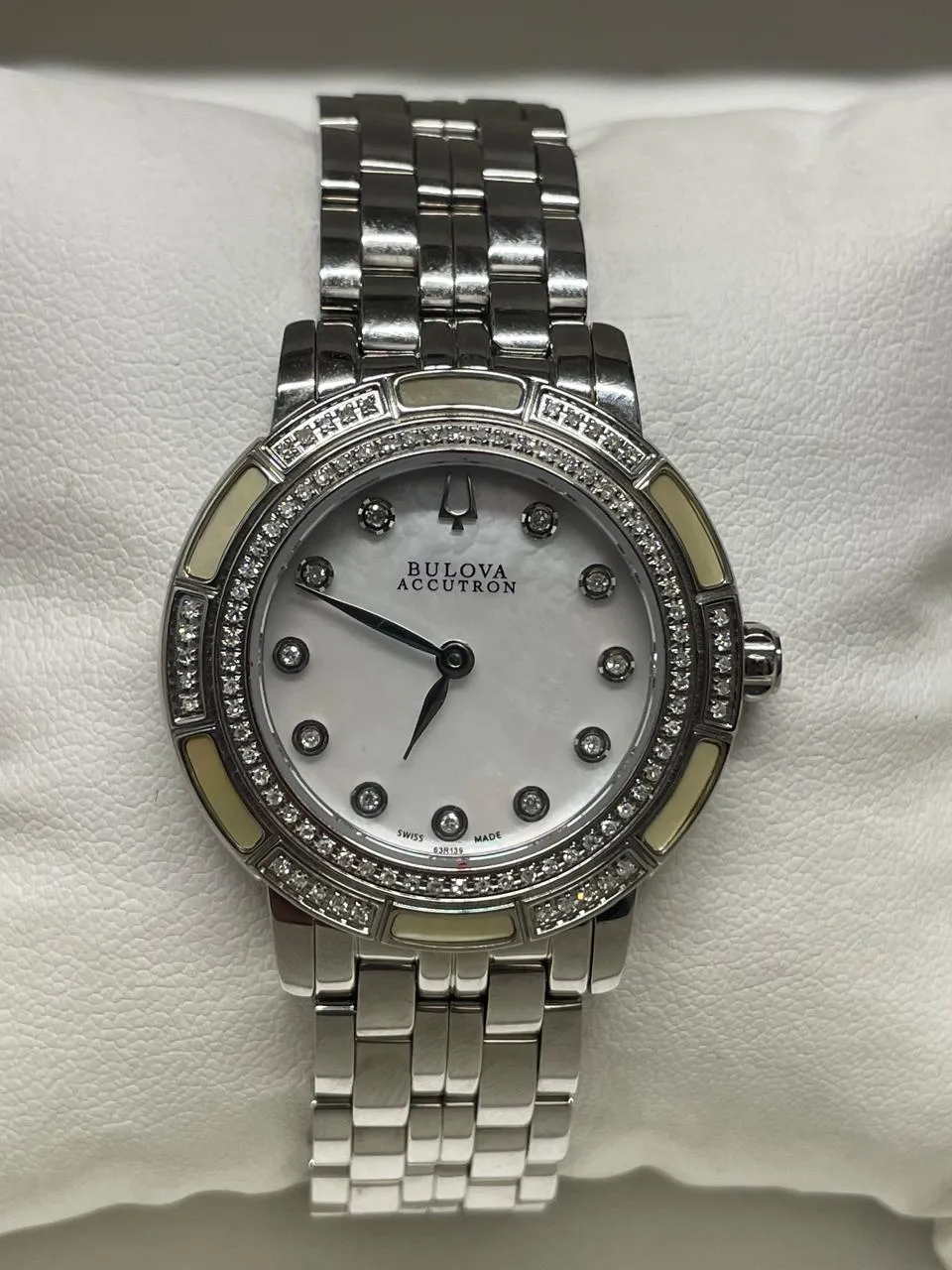 Bulova Stainless Steel Watch, Diamond Bezel, Mother of Pearl Dial- $5K APRw/COA!
