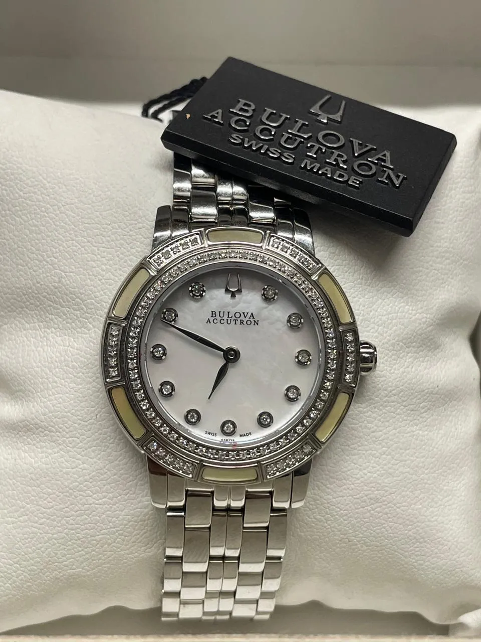Bulova Stainless Steel Watch, Diamond Bezel, Mother of Pearl Dial- $5K APRw/COA!