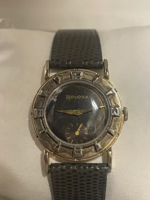 Bulova Vintage 1950s Watch - Unique Design, Gold & Black Dial- $10K APR w/ COA!!