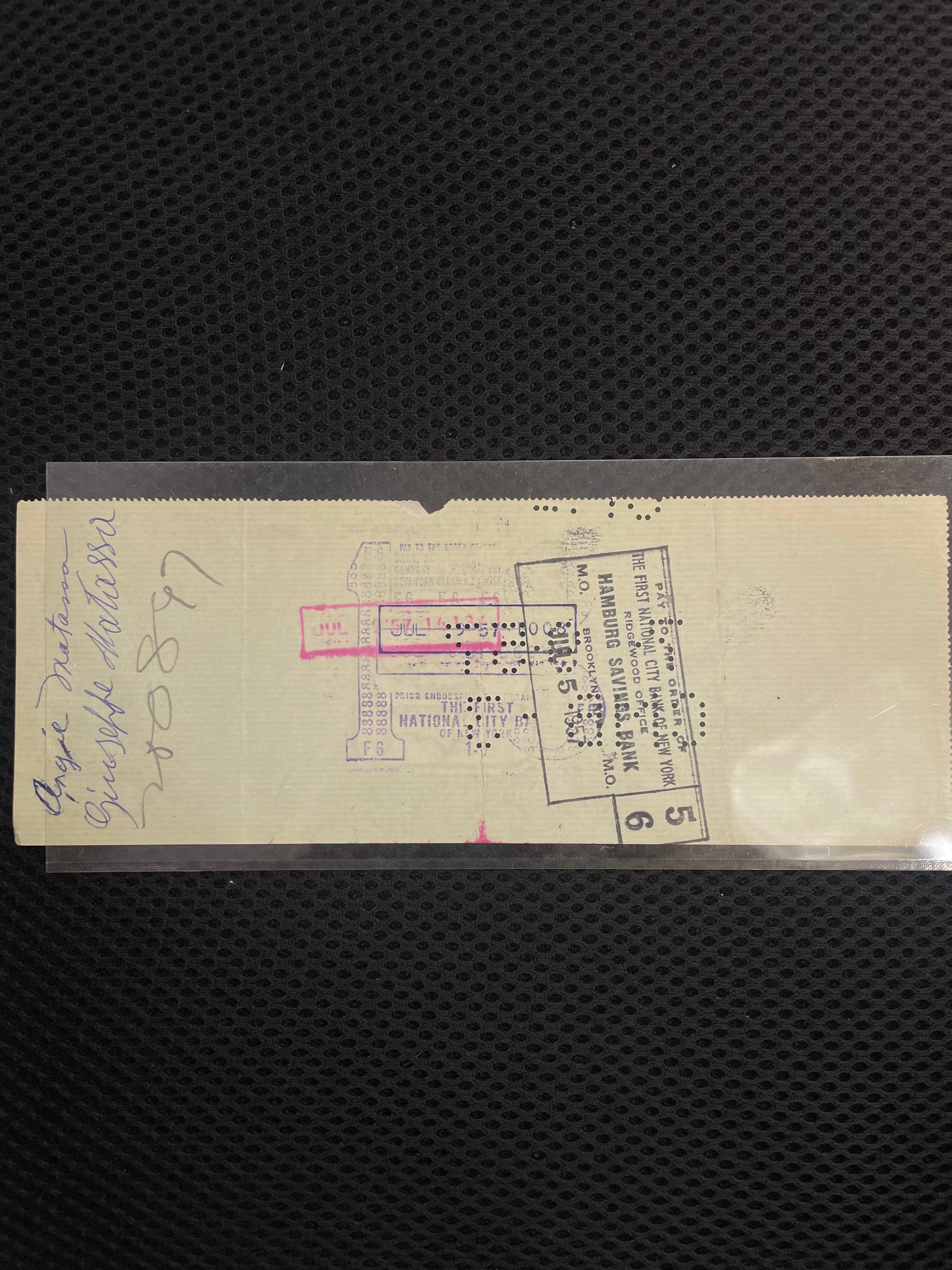 CARLO GAMBINO "CRIME BOSS" SIGNED CHASE BANK CHECK JULY 3, 1957 - $10K APR w CoA