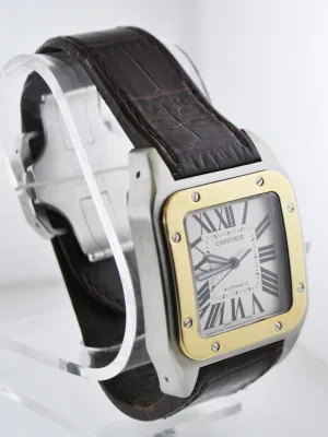 Cartier 100XL Santos #2656 Two-Tone Jumbo Square Wristwatch Automatic in 18 Karat Yellow Gold and Stainless Steel - $20K VALUE