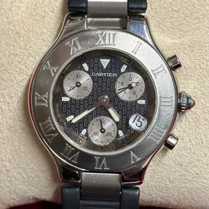 CARTIER 21 Chronoscaph #2424 Stainless Steel Rare Men's Watch - $10K APR w/ COA!