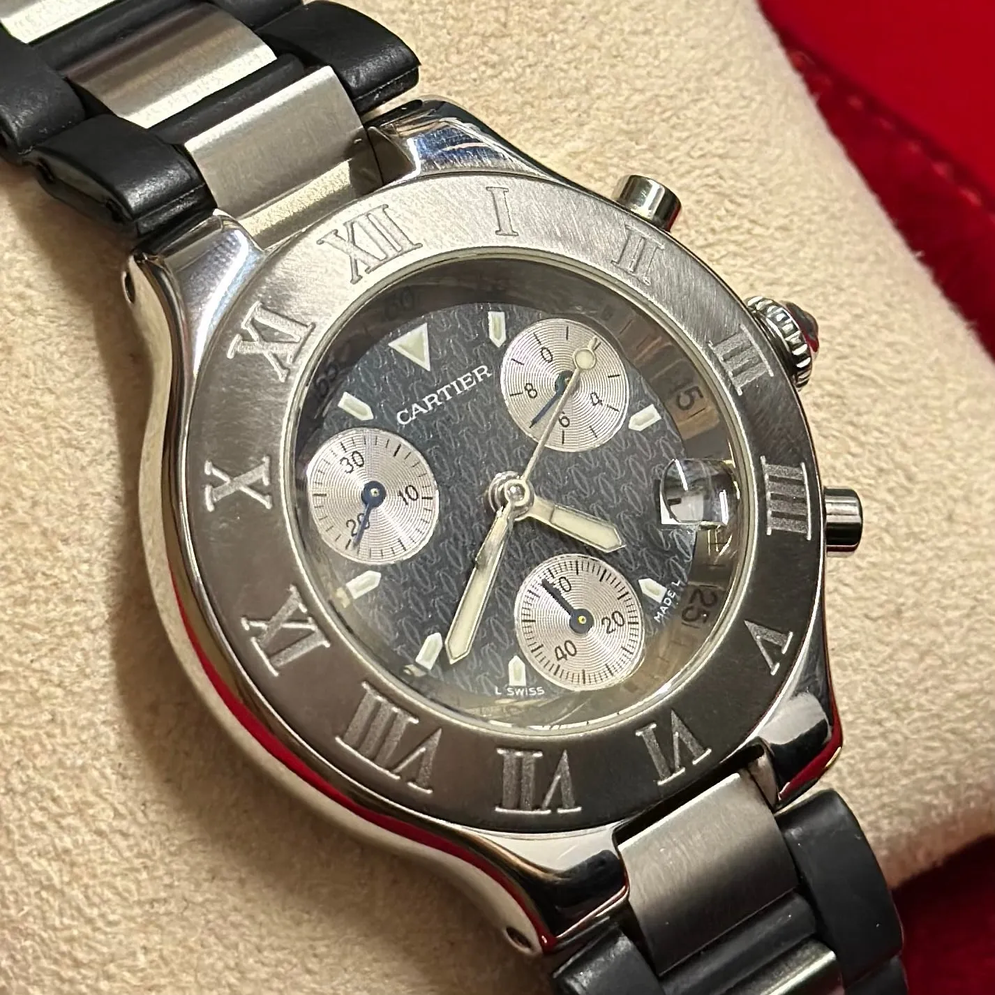 CARTIER 21 Chronoscaph #2424 Stainless Steel Rare Men's Watch - $10K APR w/ COA!