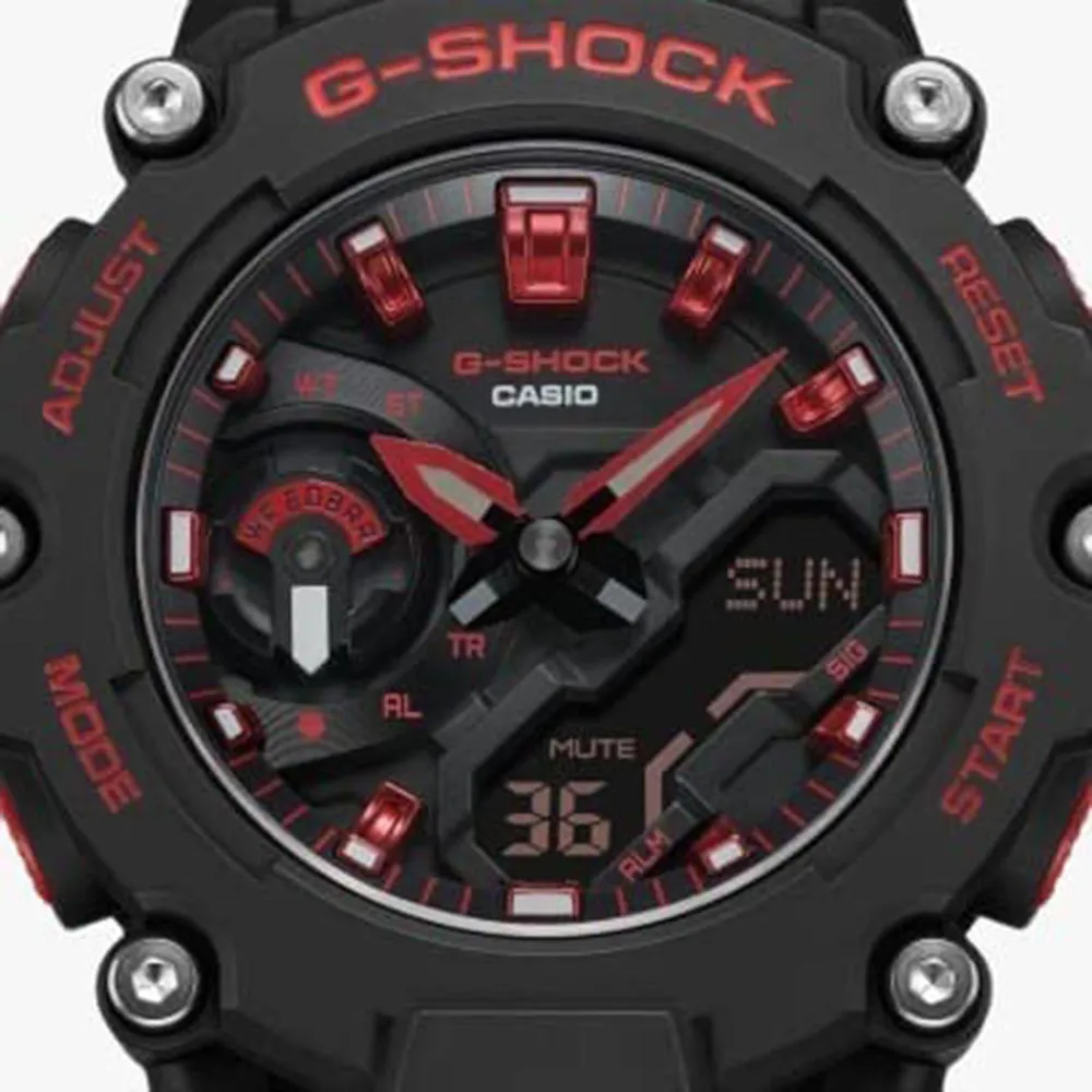 Casio Men's Blak Ignite Red Dial Black Resin Band G-Shock Analog and Digital Quartz Watch - GA-2200BNR-1ACR