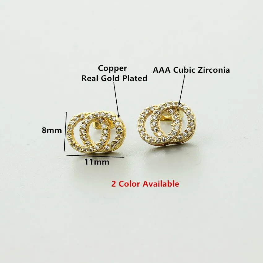 Charm Double Round Intertwined Stud Earrings Cubic