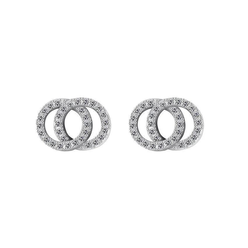 Charm Double Round Intertwined Stud Earrings Cubic