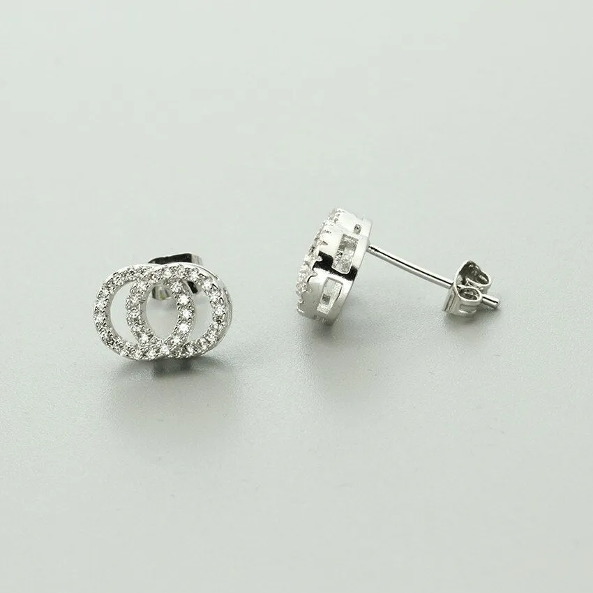 Charm Double Round Intertwined Stud Earrings Cubic