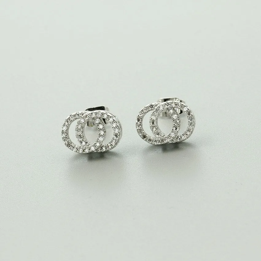 Charm Double Round Intertwined Stud Earrings Cubic