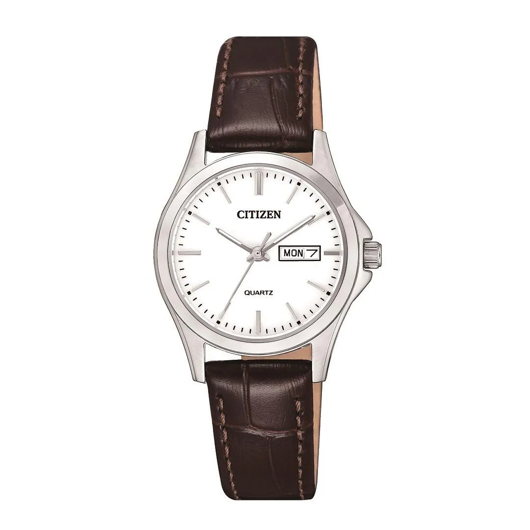 Citizen Silver Brown Leather Watch EQ0591-21A